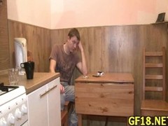 Guy sits and stares elbow his go steady with getting fucked hard
